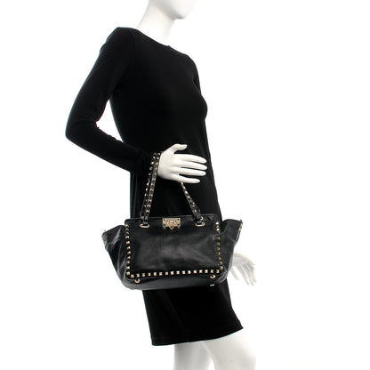 Valentino Garavani Vitello Small Rockstud Tote Black 3 of 12