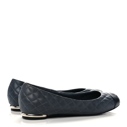 Chanel Lambskin Quilted Cap Toe CC Ballerina Flats 38 Charcoal Black 4 of 11