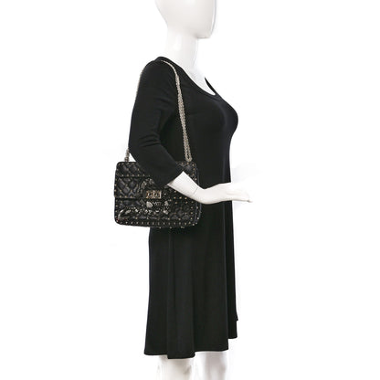 Valentino Garavani Lambskin Sequin Snake Medium Rockstud Spike Shoulder Bag Black 2 of 9