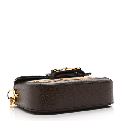 Gucci Monogram Jumbo GG Textured Dollar Calfskin Web Mini Horsebit 1955 Shoulder Bag Camel Ebony New Acero 4 of 11