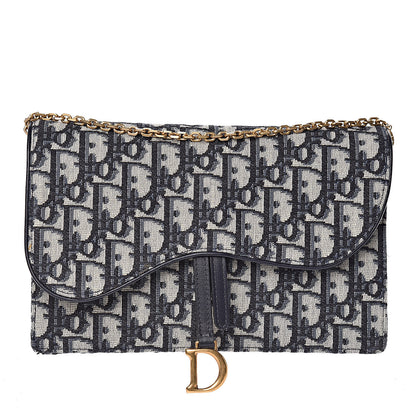 Christian Dior Oblique Saddle Chain Pouch Blue 1 of 8