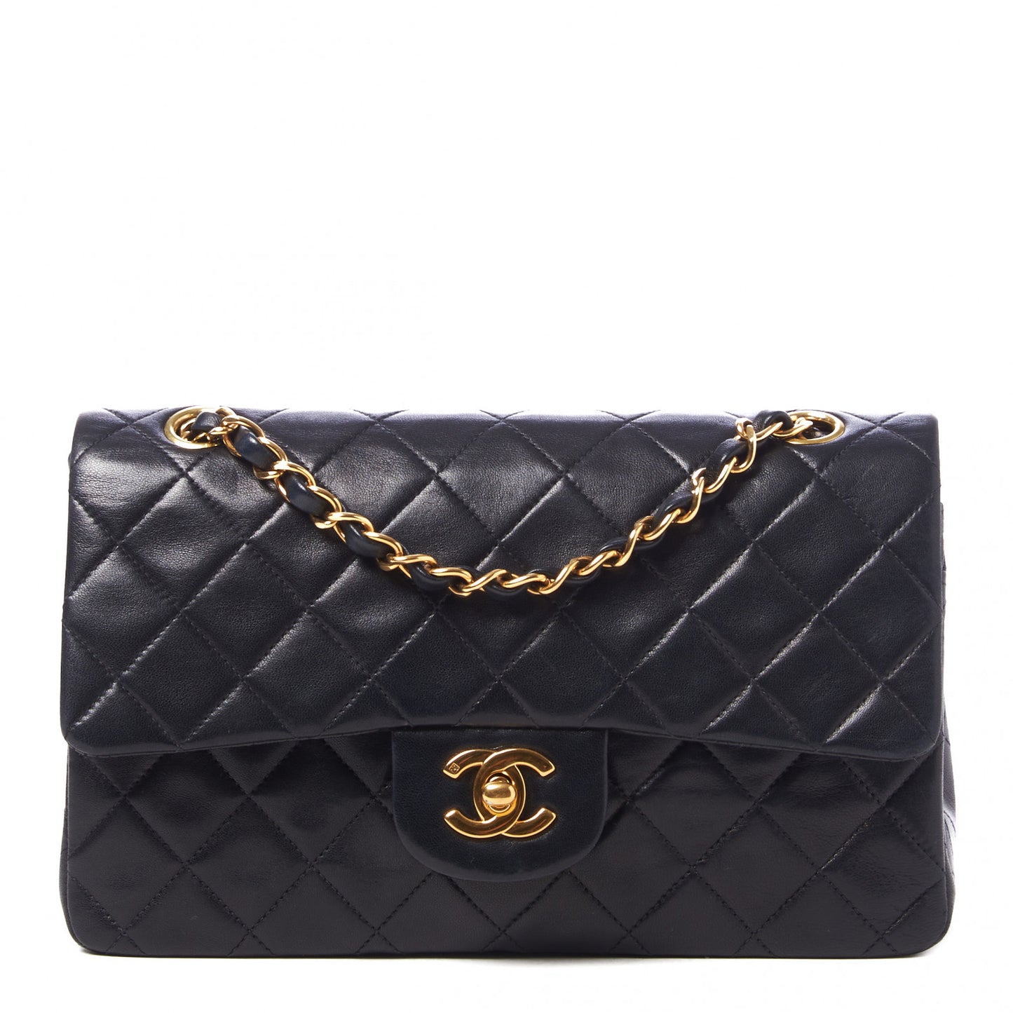 Lambskin Quilted Small Double Flap Black