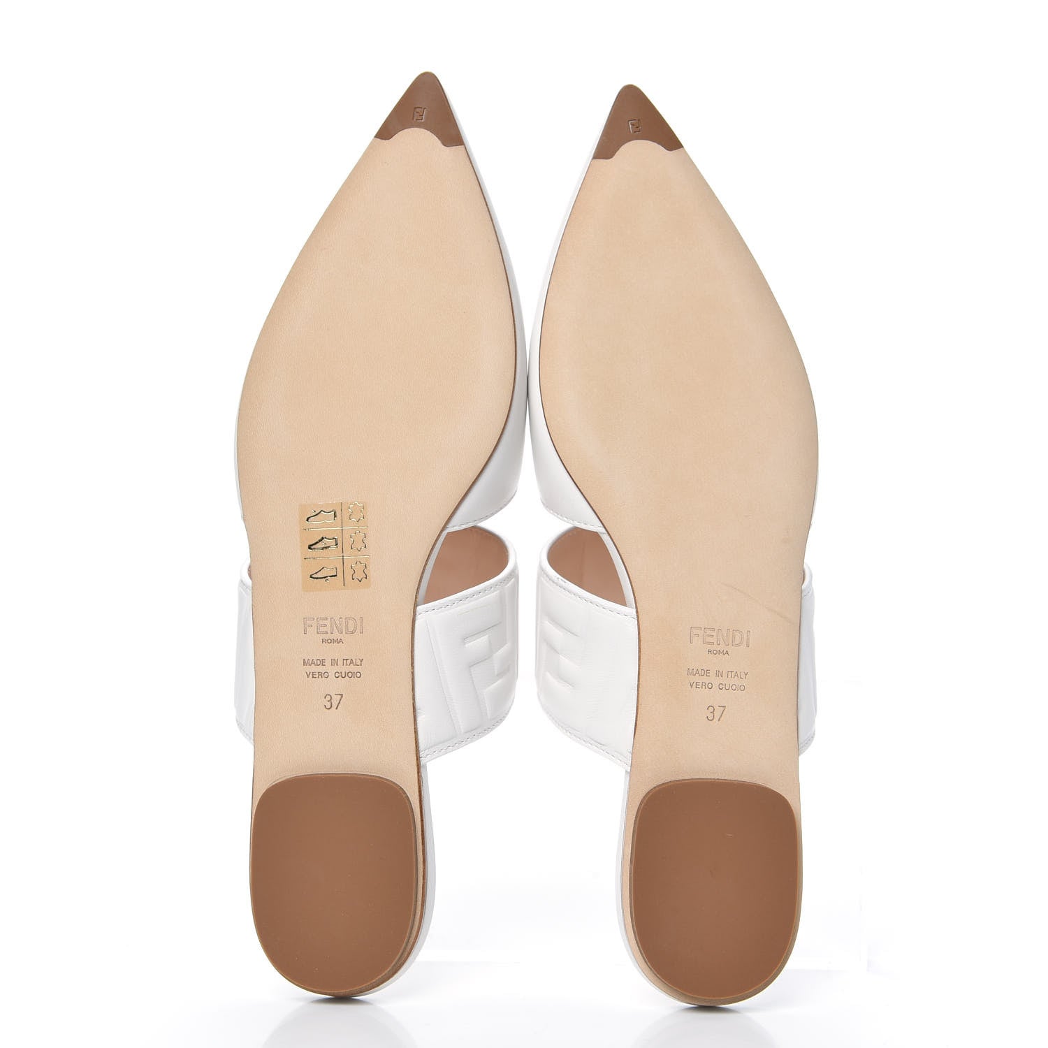 Fendi Vitello FF Embossed Buckle Flat Mules 37 Snow 5 of 9
