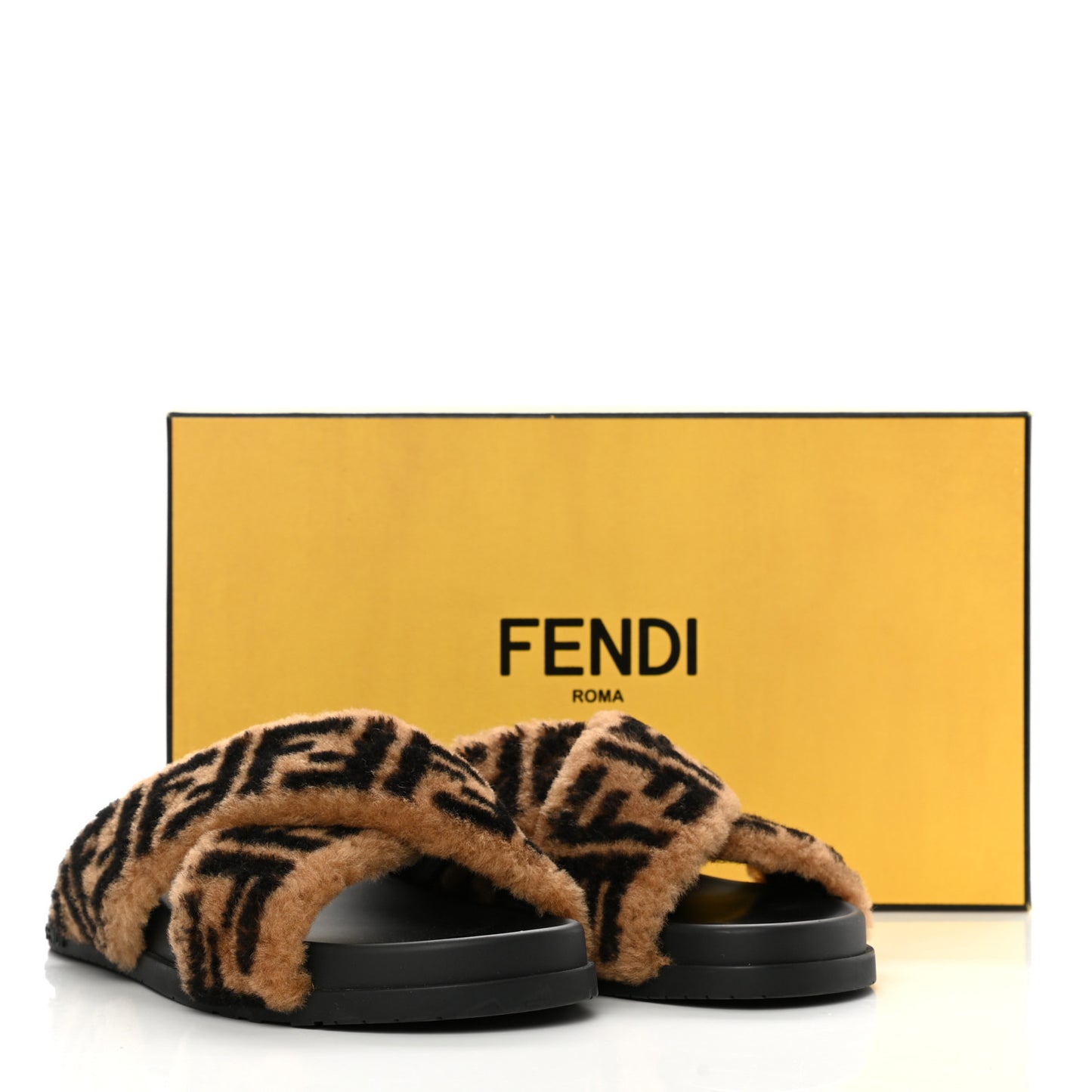 Shearling FF Sandals 37 Black Brown
