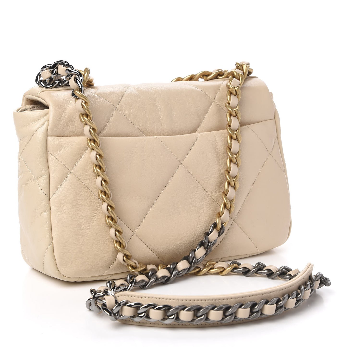 Goatskin Quilted Medium 19 Flap Beige