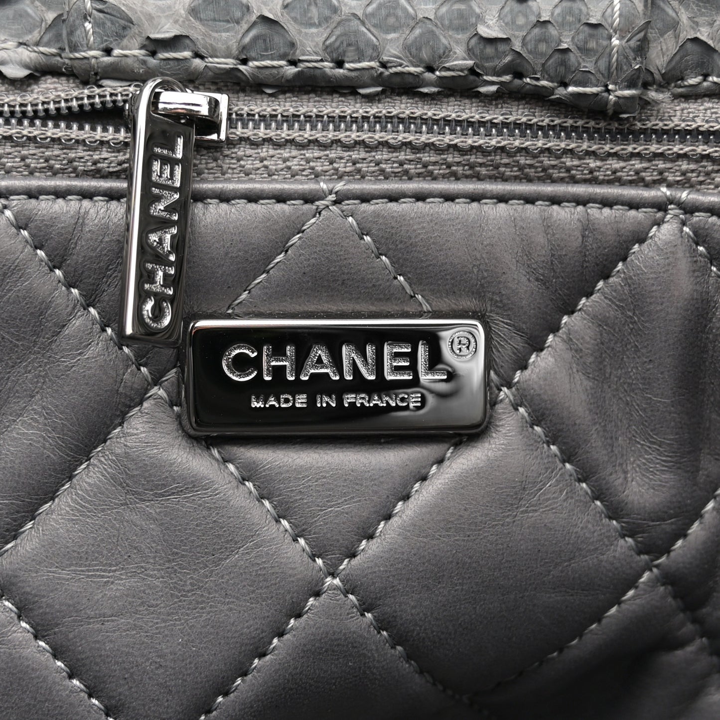 Snakeskin Executive Cerf Shopper Tote Grey