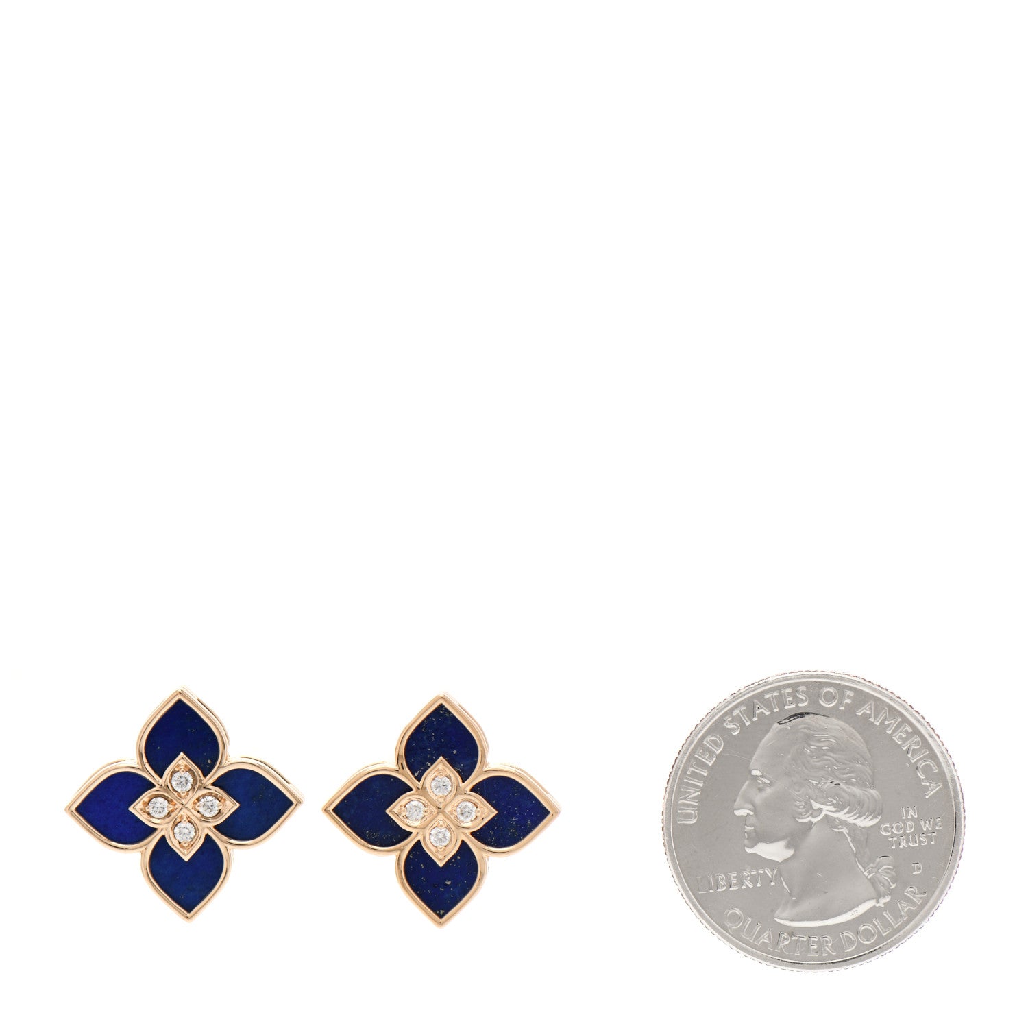 Roberto Coin 18K Rose Gold Diamond Lapis Venetian Princess Flower Stud Earrings 2 of 4