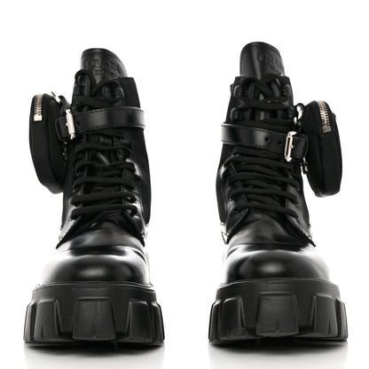 Prada Spazzolato Rois Re-Nylon Metal Triangle Logo Monolith Pouch Pocket 55mm Boots 39.5 Black 2 of 9