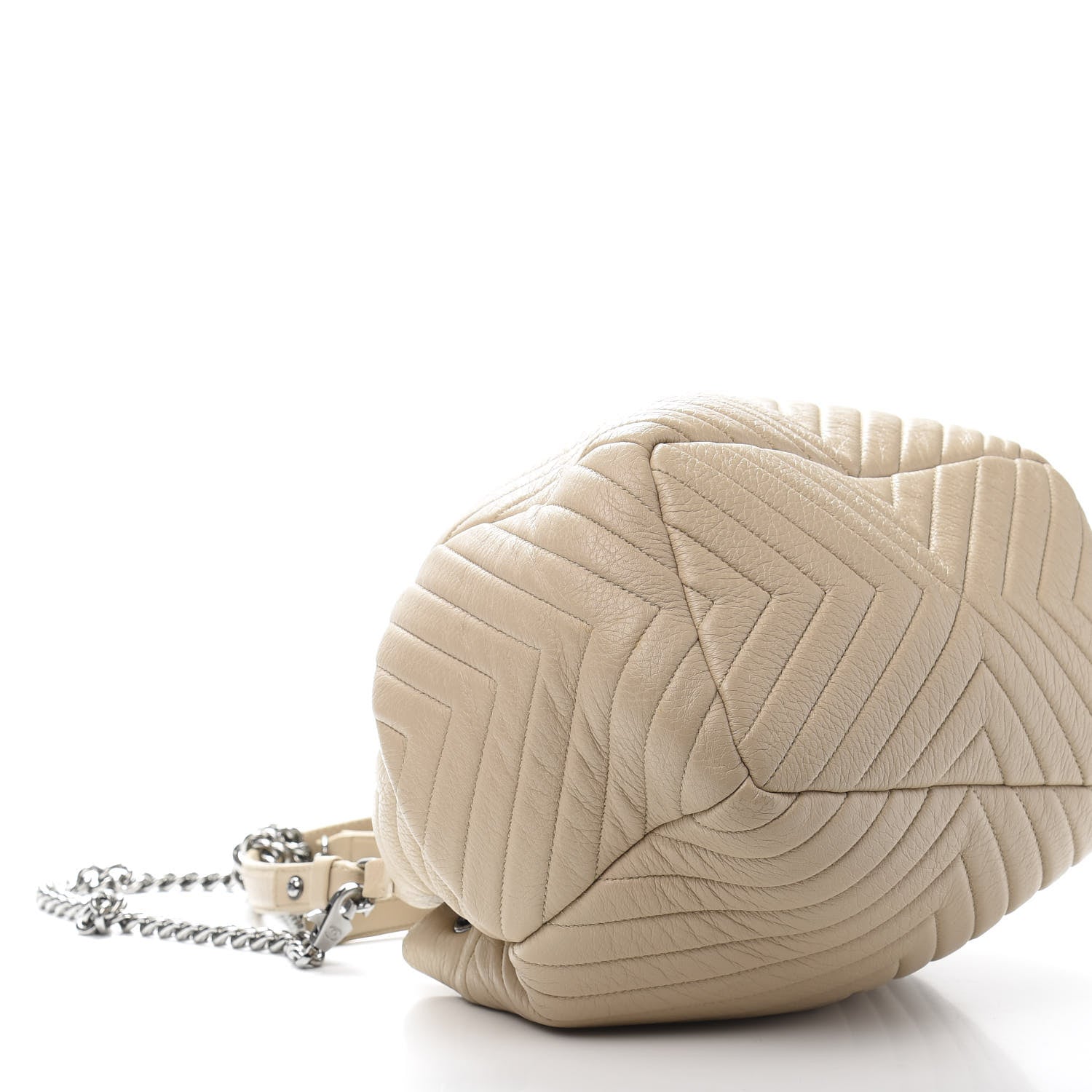 Chanel Deerskin Chevron Medium CC Chain Bucket Drawstring Bag Beige 5 of 14