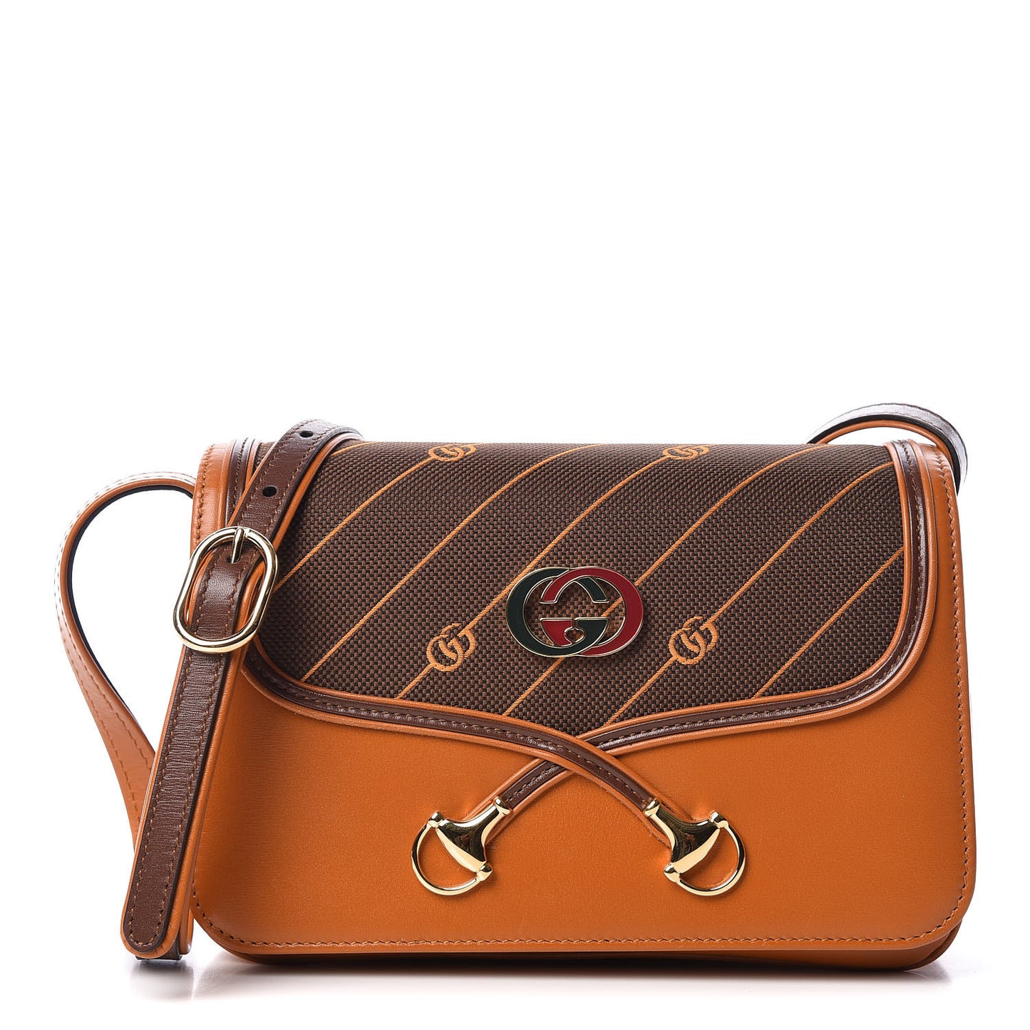 Calfskin Canvas Diagonal GG Rajah Shoulder Bag Brown