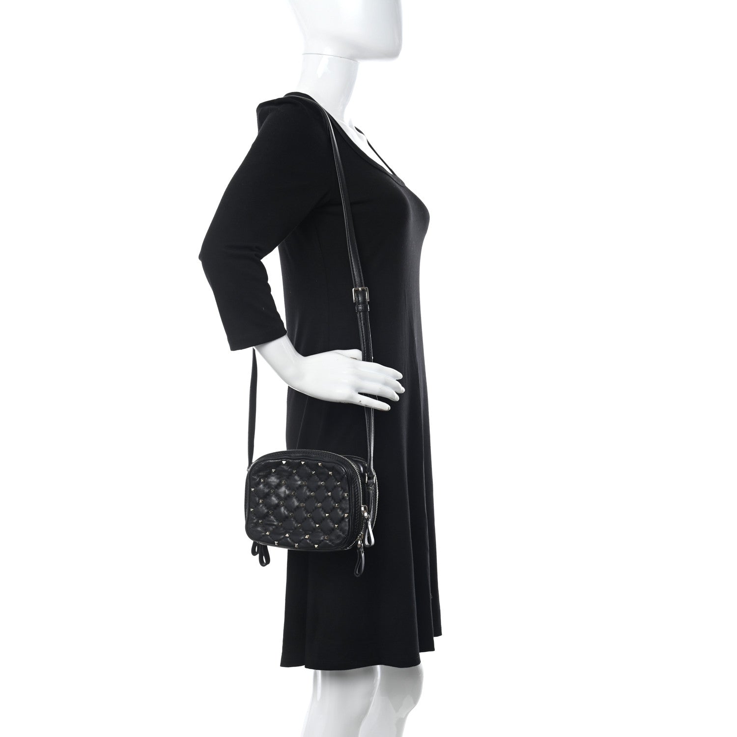 Valentino Garavani Nappa Rockstud Spike Double Zip Camera Crossbody Bag Black 2 of 14