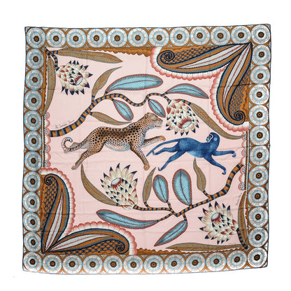 Hermes Cashmere Silk The Savana Dance Shawl 140 Rose Pale Bleu Marron 1 of 8