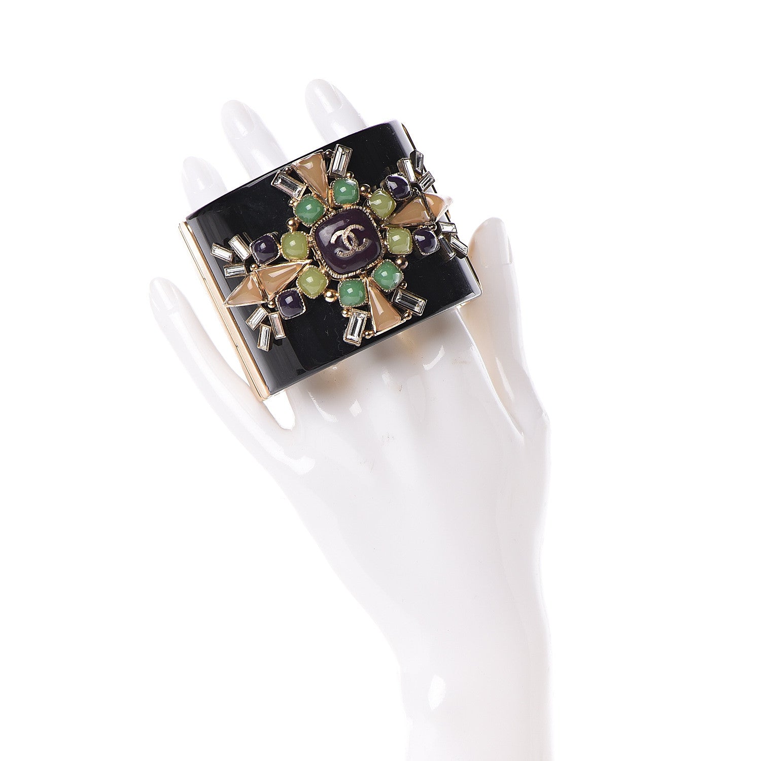 Chanel Resin Enamel CC Cabochon Cuff Black Multicolor 2 of 7