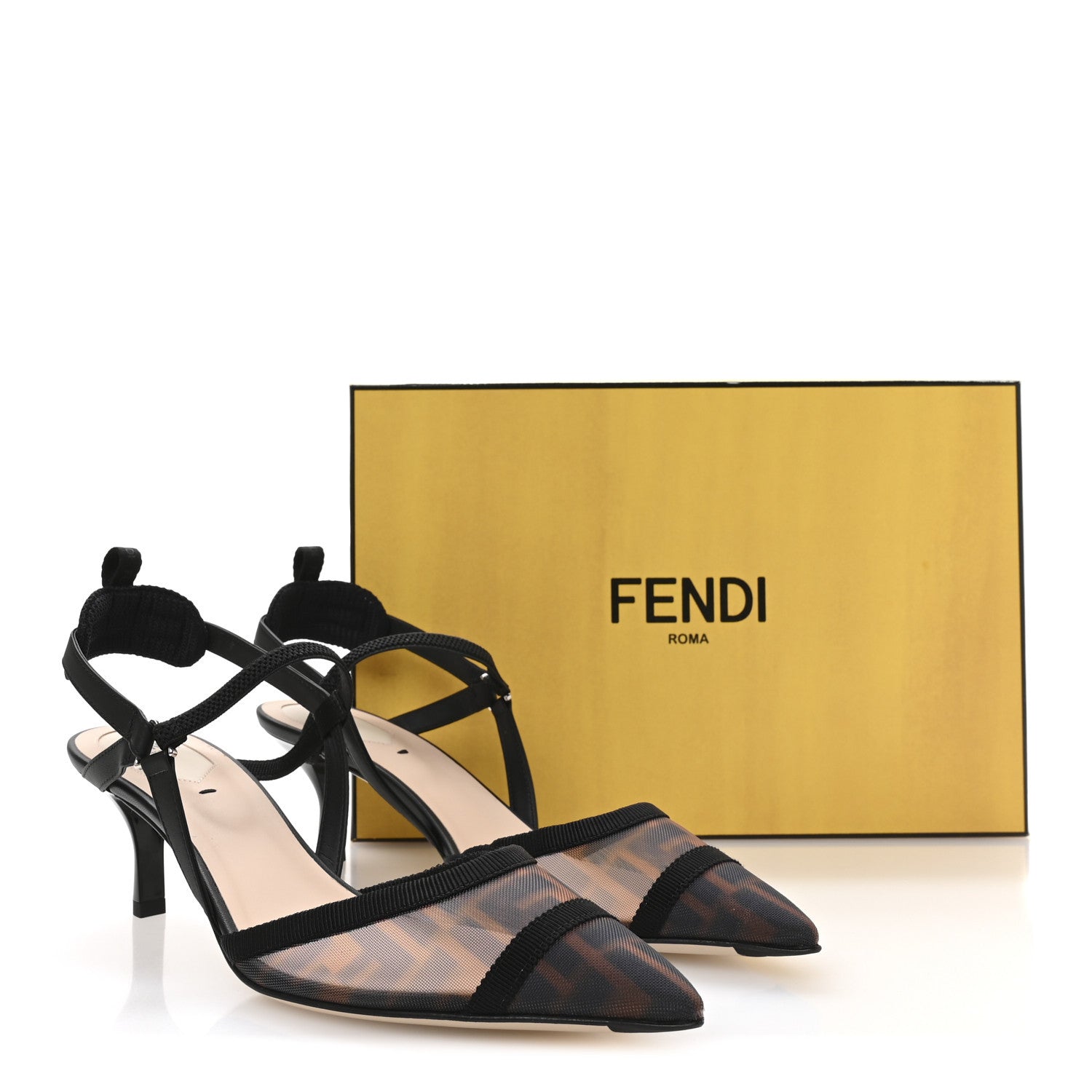 Fendi Technical Mesh FF Colibri 55mm Slingback Pumps 39.5 Tobacco Black 8 of 8