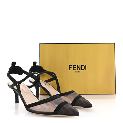 Fendi Technical Mesh FF Colibri 55mm Slingback Pumps 39.5 Tobacco Black 8 of 8