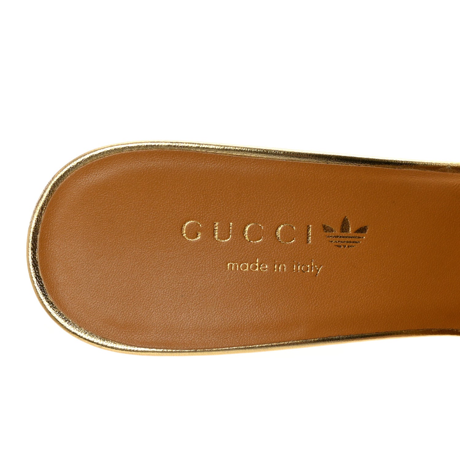 Gucci X ADIDAS Nappa Silk Charlotte Monogram Jumbo GG Trefoil 75mm Slide Sandals 37 King Gold Black 8 of 10