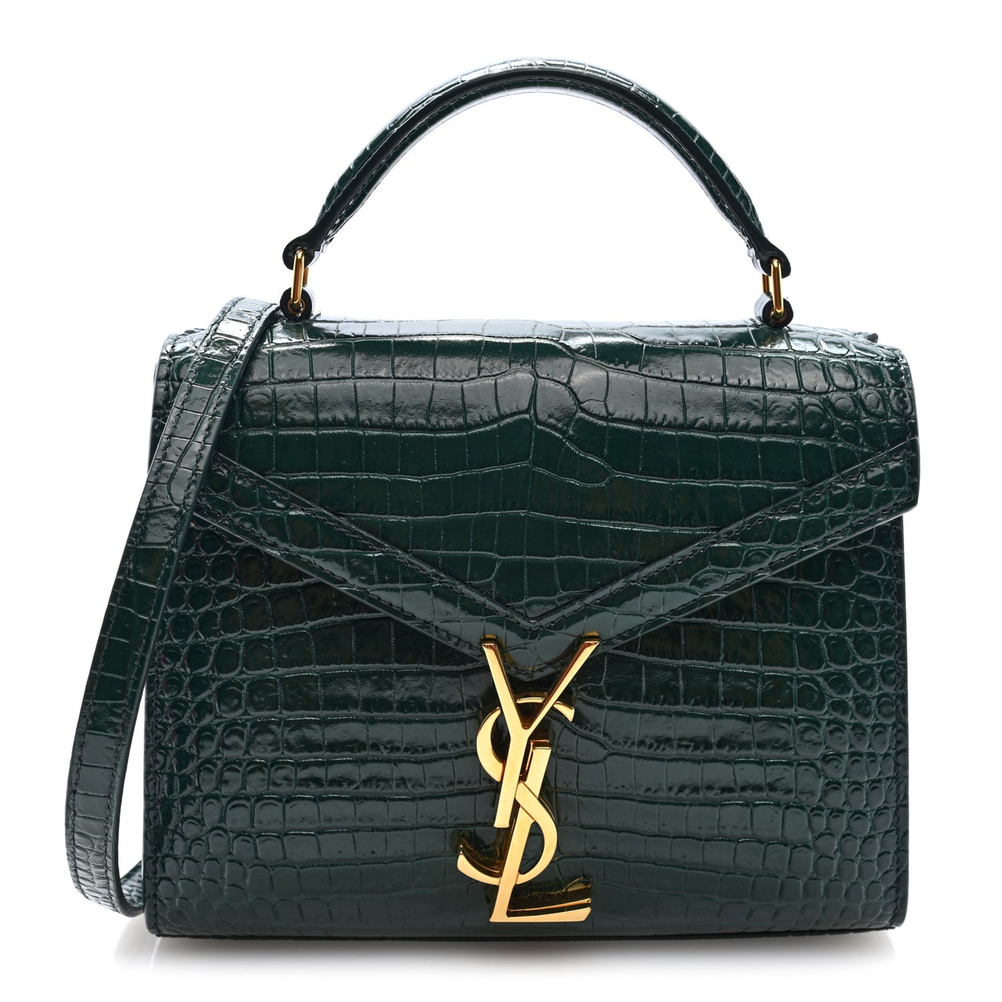 Calfskin Crocodile Embossed Mini Classic Monogram Cassandra Top Handle Green