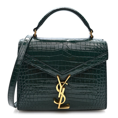 Saint Laurent Calfskin Crocodile Embossed Mini Classic Monogram Cassandra Top Handle Green 1 of 9