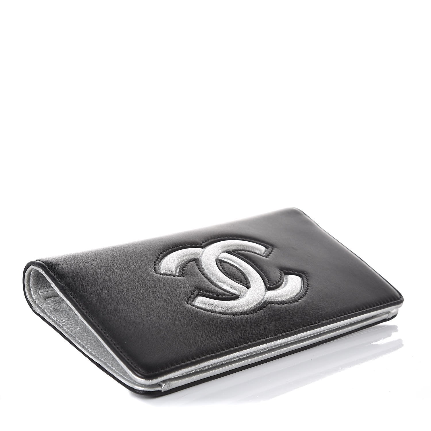 Chanel Lambskin Timeless CC Yen Wallet Black Silver 4 of 9