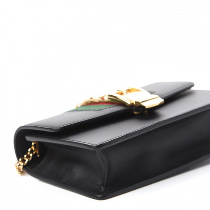 Gucci Calfskin Super Mini Sylvie Chain Shoulder Bag Black 6 of 10