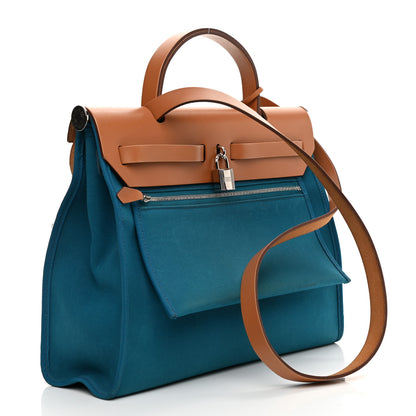Hermes Vache Hunter Toile Herbag Zip 31 PM Bleu Natural 3 of 11