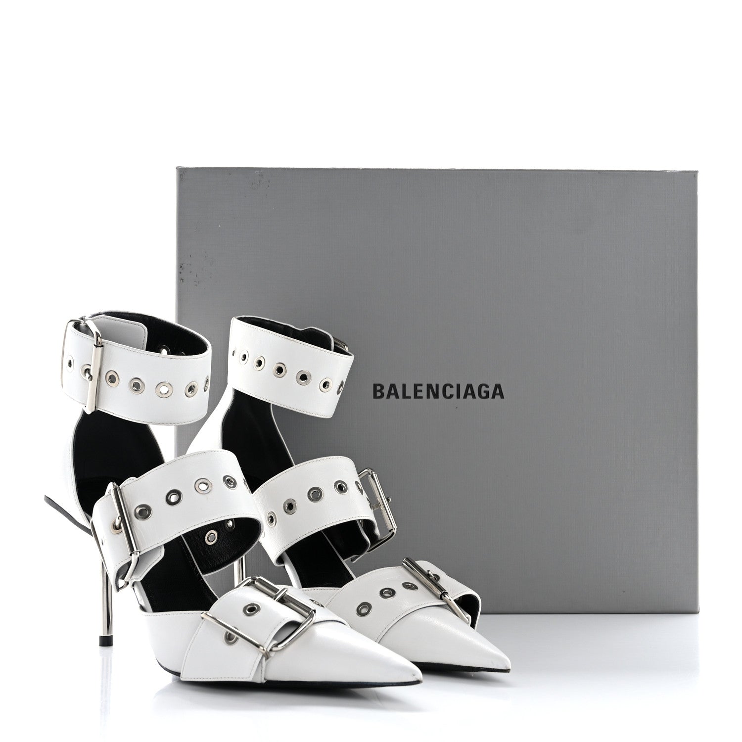 Balenciaga Shiny Kidskin Point Toe Buckle Pumps 37.5 White 11 of 11