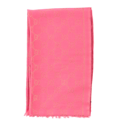 Gucci Wool Silk Lurex GG Monogram Bright G Fringe Scarf Fuxia 2 of 4