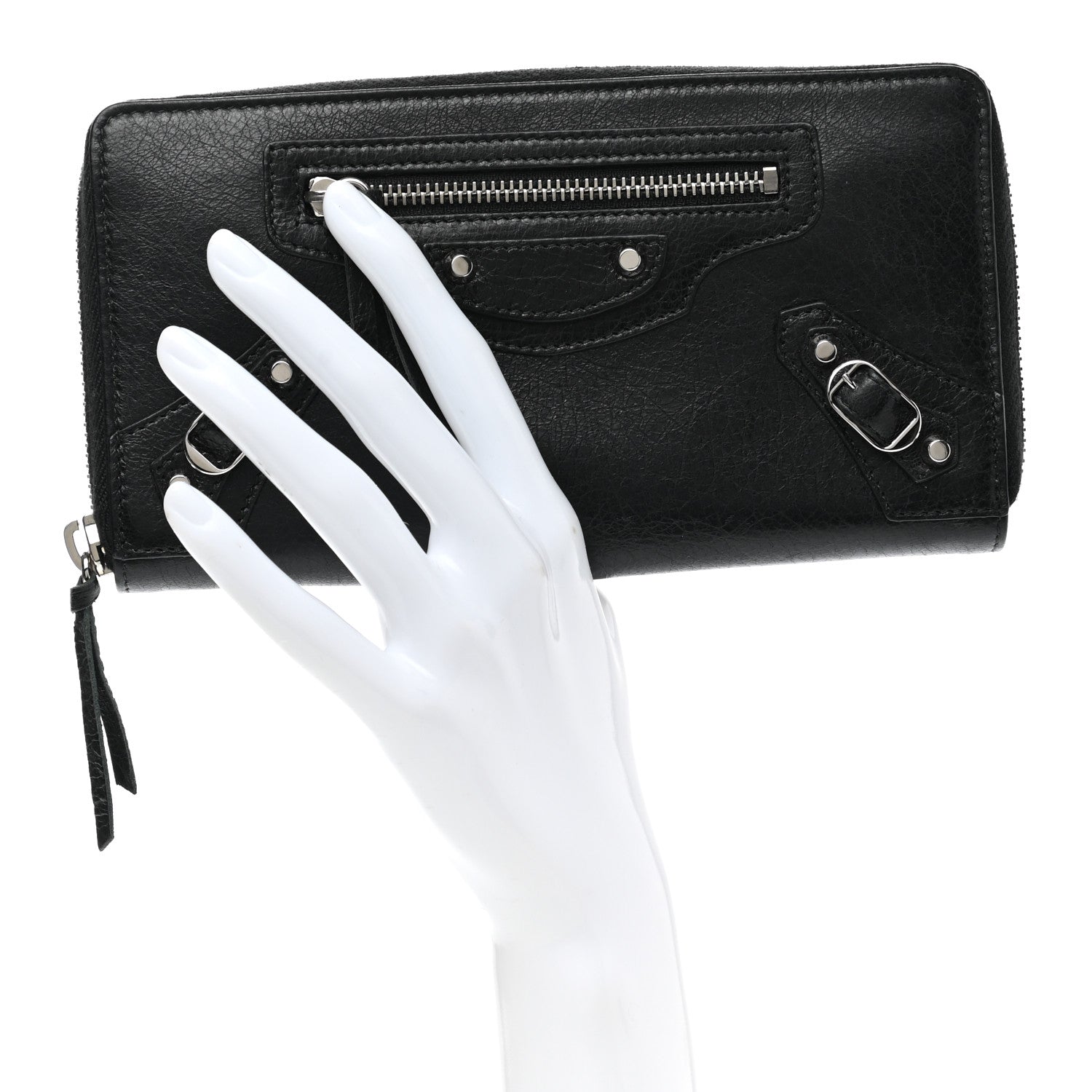 Balenciaga Agneau Classic Silver Hardware Continental Zip Around Wallet Black 2 of 6