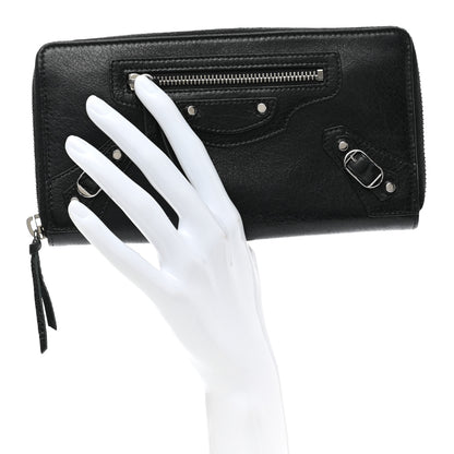 Balenciaga Agneau Classic Silver Hardware Continental Zip Around Wallet Black 2 of 6