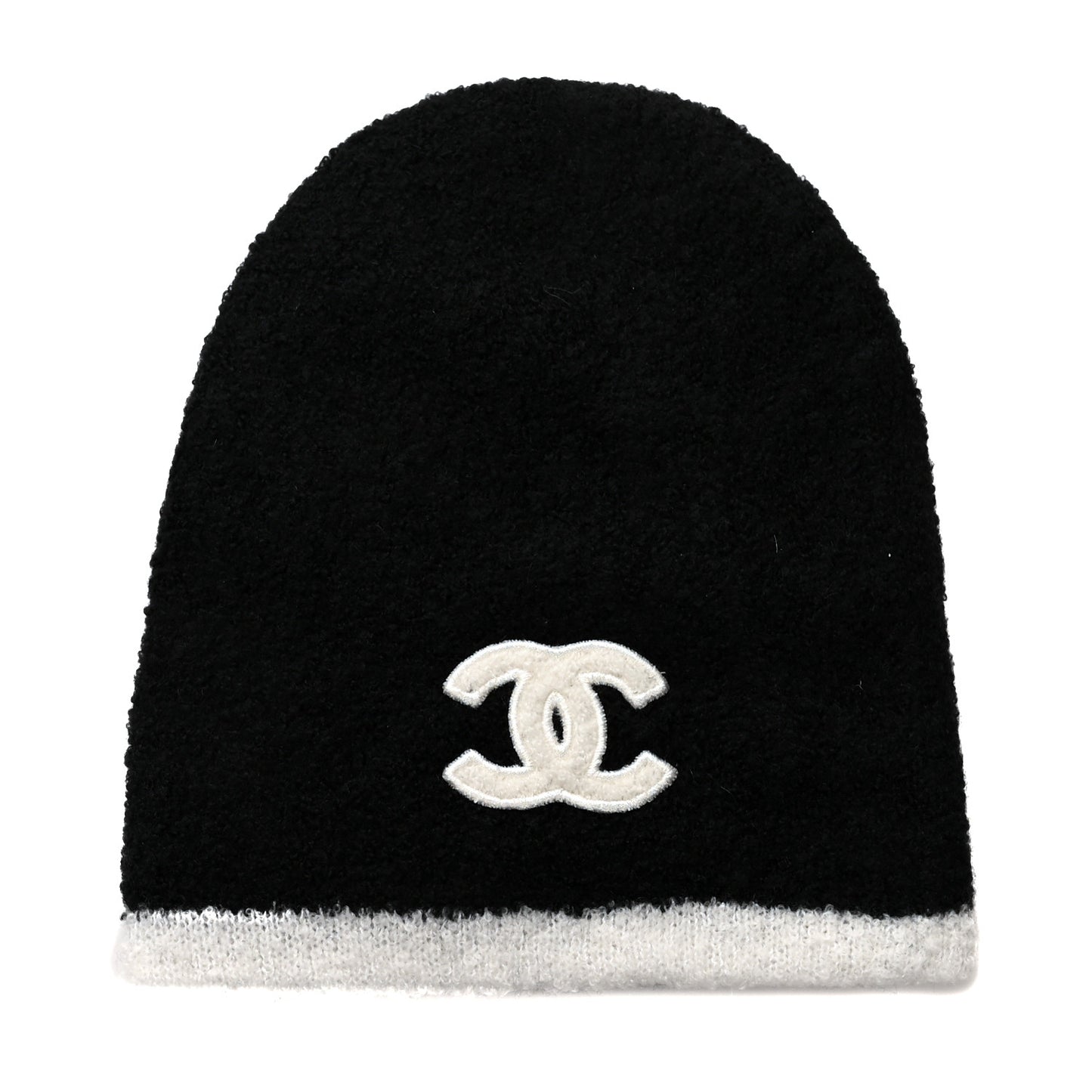 Cashmere Silk CC Beanie Hat Black White