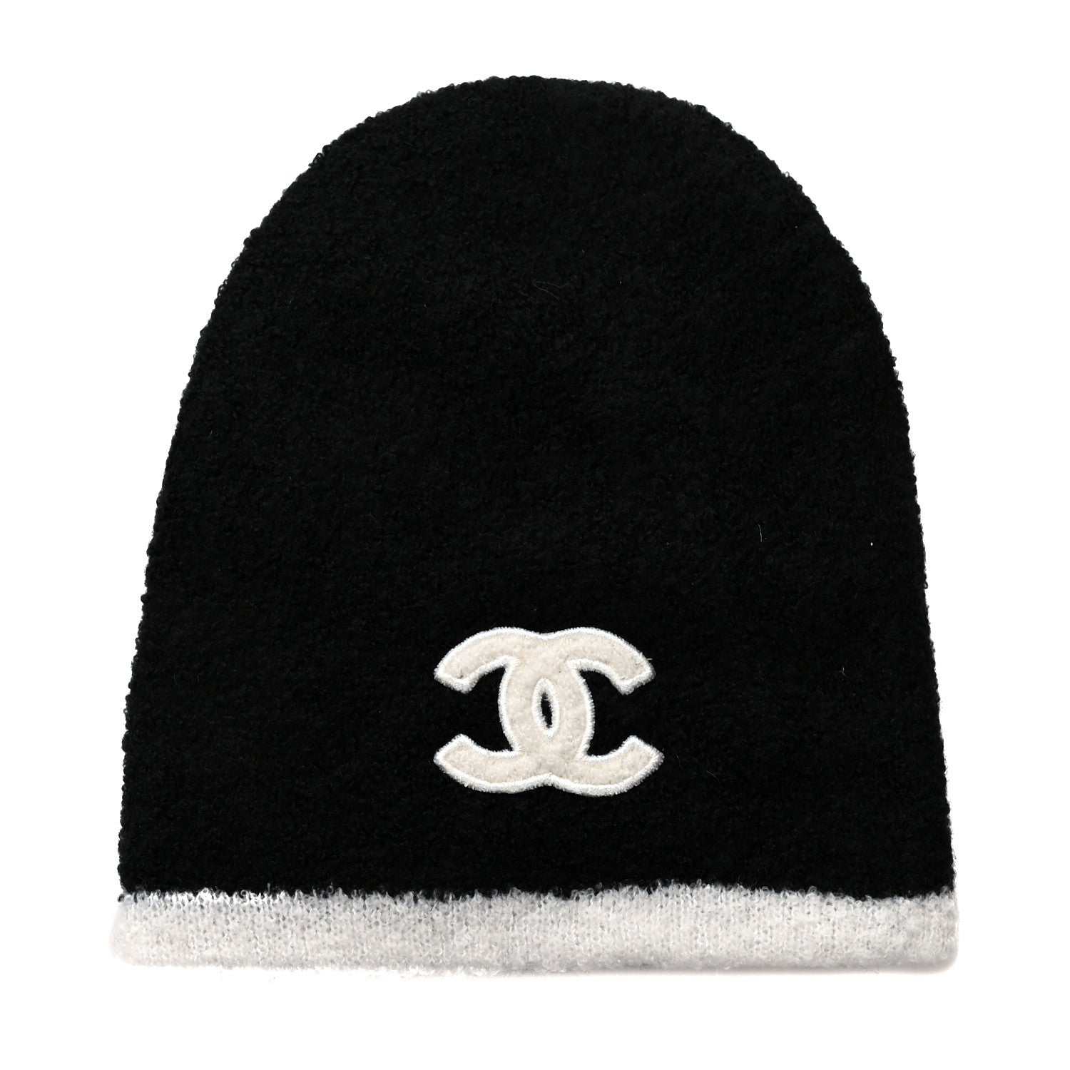 Chanel Cashmere Silk CC Beanie Hat Black White 1 of 5