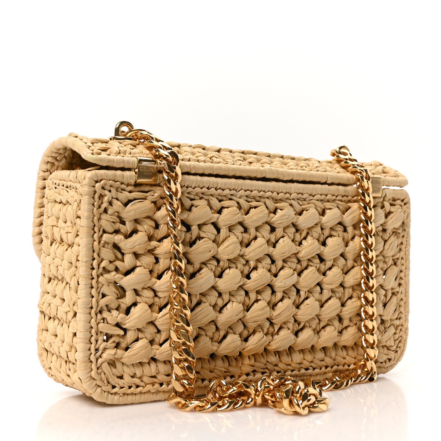 Celine Raffia Effect Claude Chain Shoulder Bag Natural 1808101