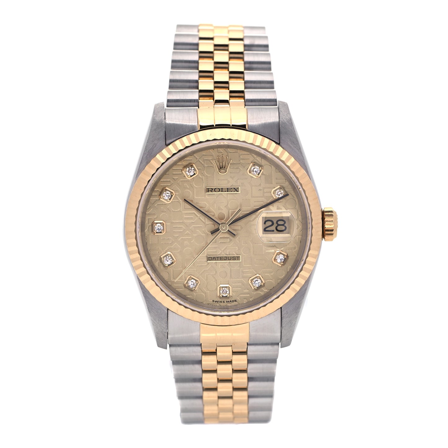 Stainless Steel 18K Yellow Gold Diamond 36mm Oyster Perpetual Datejust Watch Champagne 16233