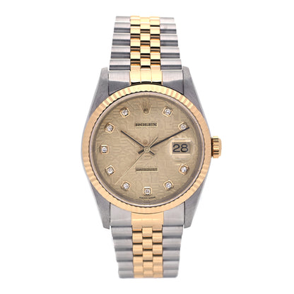 Rolex Stainless Steel 18K Yellow Gold Diamond 36mm Oyster Perpetual Datejust Watch Champagne 16233 1 of 6