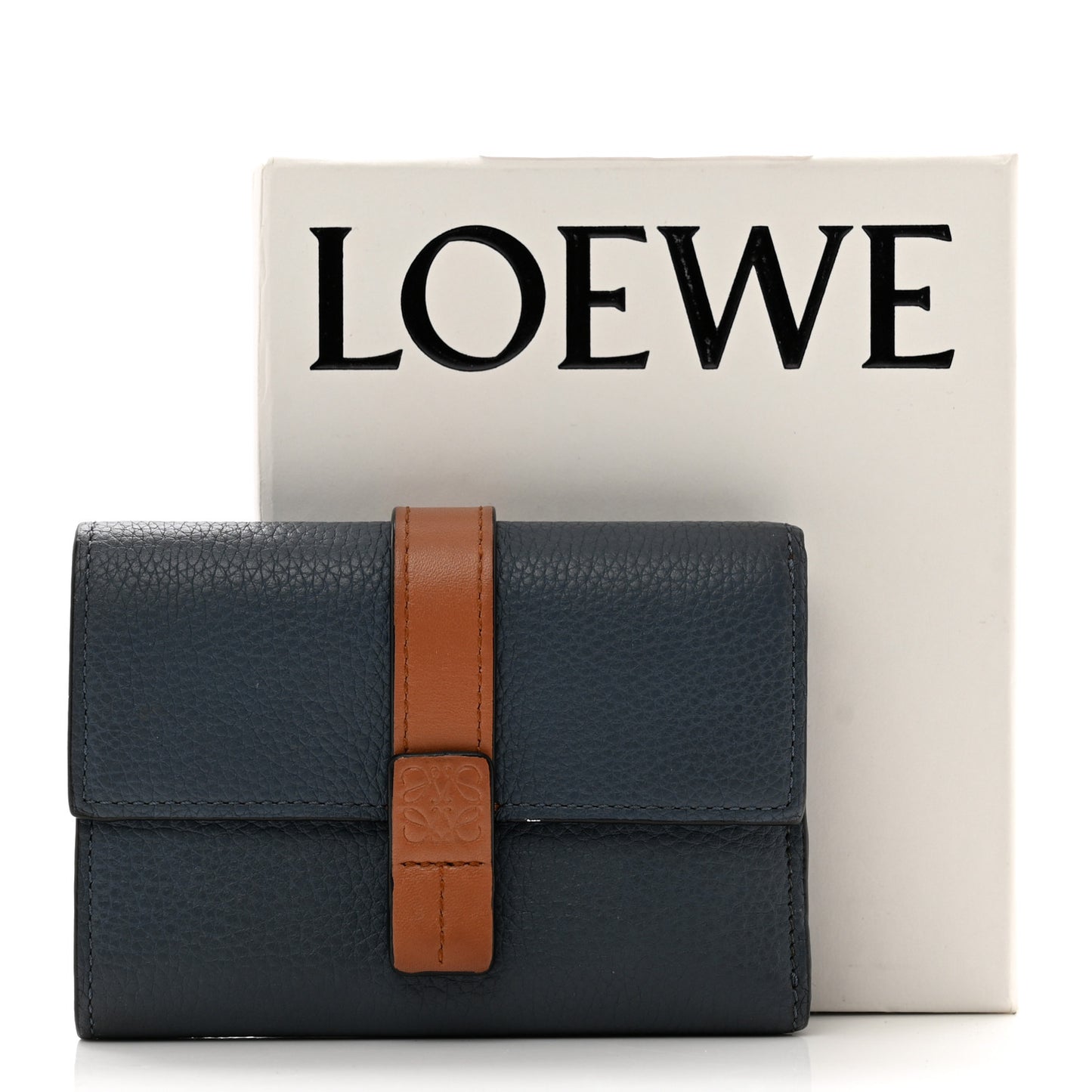 Grained Calfskin Small Vertical Wallet Steel Blue Tan