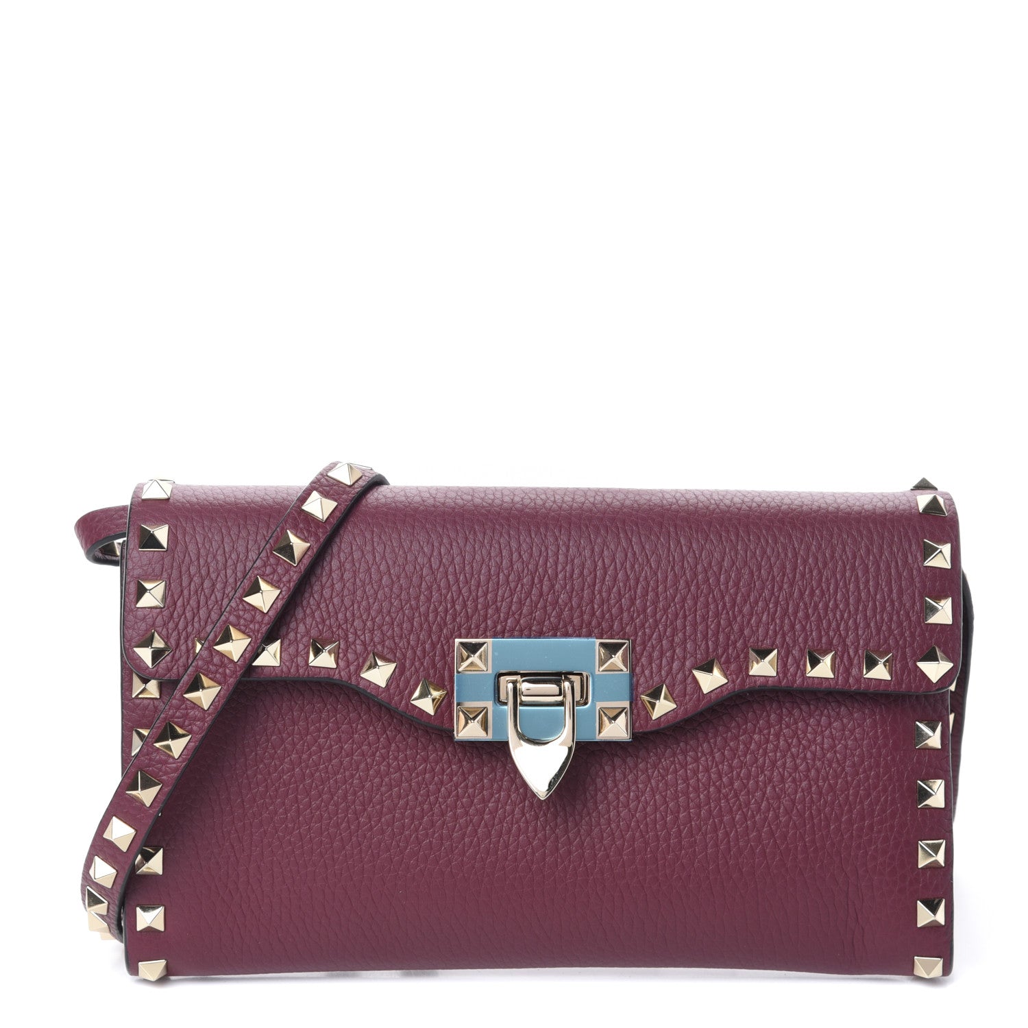 Valentino Garavani Pebbled Calfskin Medium Rockstud Flip Lock Crossbody Bag Vinaccia 1 of 10