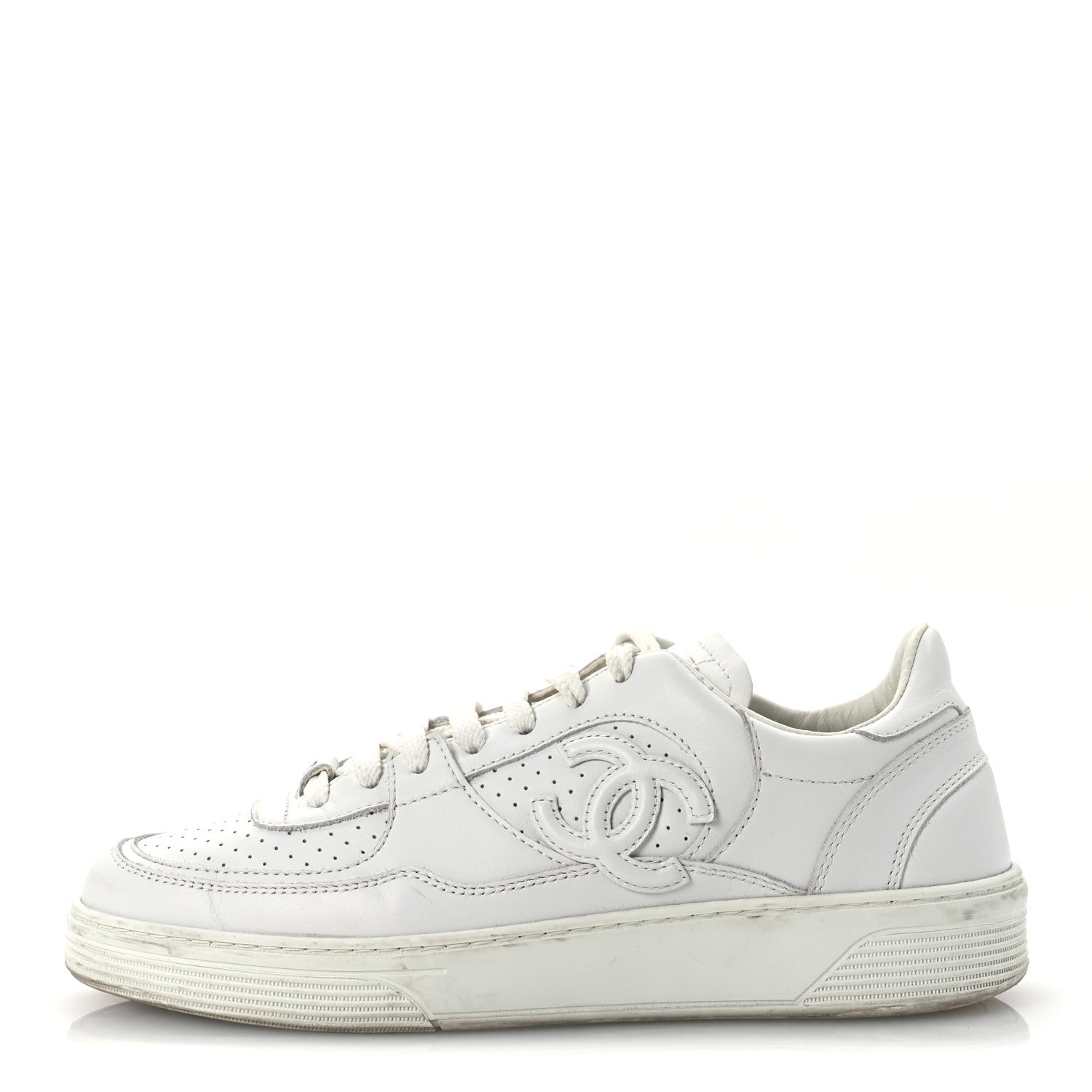 Chanel Calfskin Womens CC Sneakers 39.5 White 1 of 16