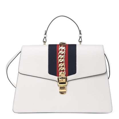 Gucci Calfskin Maxi Sylvie Top Handle Bag White 1 of 9