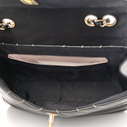 Chanel Lambskin Chevron Small Single Flap Bag Black Beige 5 of 10