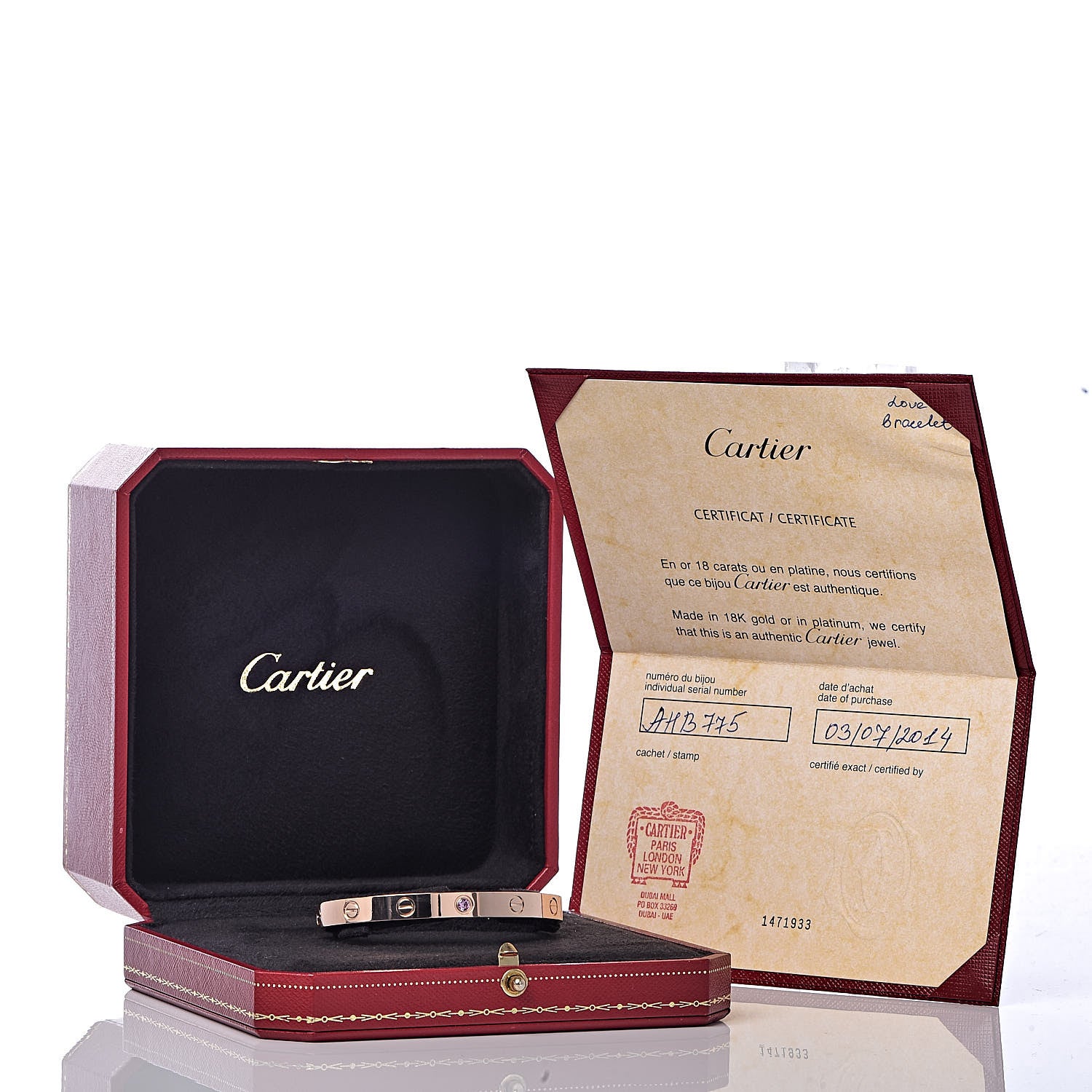 Cartier 18K Pink Gold Pink Sapphire LOVE Cuff Bracelet 17 6 of 6