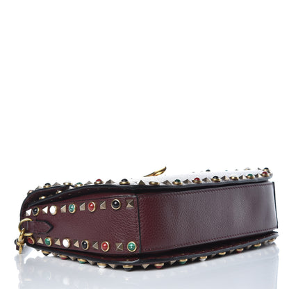 Valentino Garavani Pebbled Calfskin Medium Rockstud Rolling Flap Saddle Bag Rubin 4 of 9