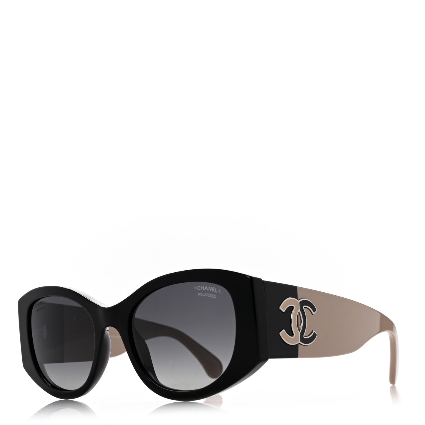 Acetate Oval Sunglasses 5524-A Black Beige