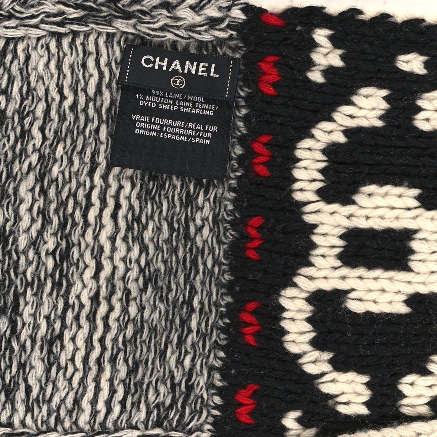 Wool Shearling CC Scarf Grey Black White