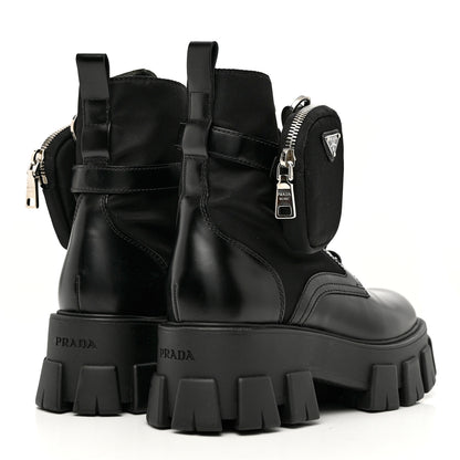 Prada Spazzolato Rois Nylon Metal Triangle Logo Monolith Pouch Pocket 55mm Boots 38 Black 4 of 9