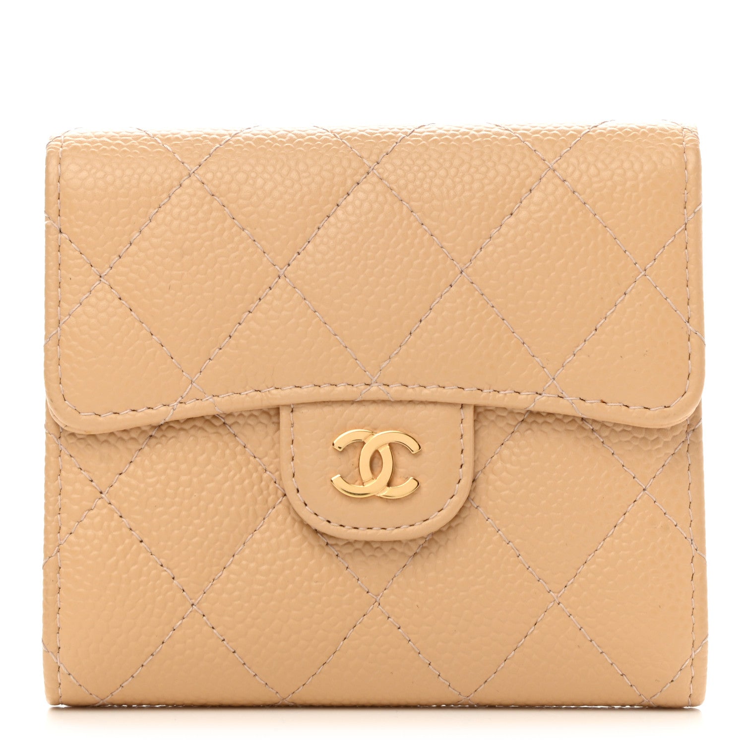 Chanel Caviar Quilted Compact Flap Wallet Beige 1 of 7