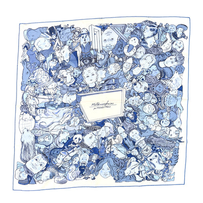 Hermes Silk Metamorphoses Par Hermes Paris Scarf 90 Blanc Bleu Ciel 1 of 4