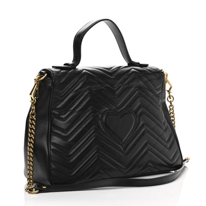 Gucci Calfskin Matelasse Medium GG Marmont Top Handle Shoulder Bag Black 3 of 16