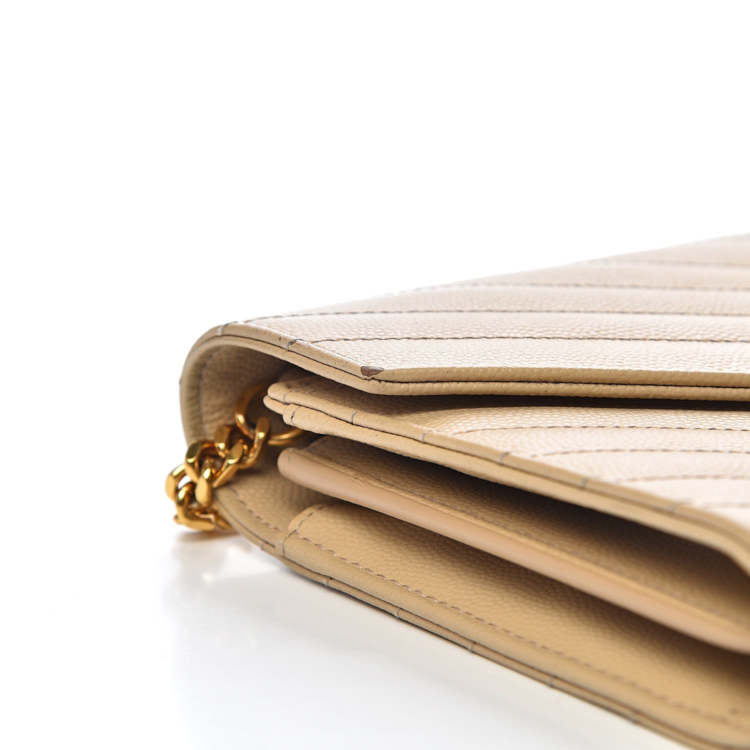 Saint Laurent Grain De Poudre Matelasse Chevron Monogram Chain Wallet Nude Powder 10 of 15