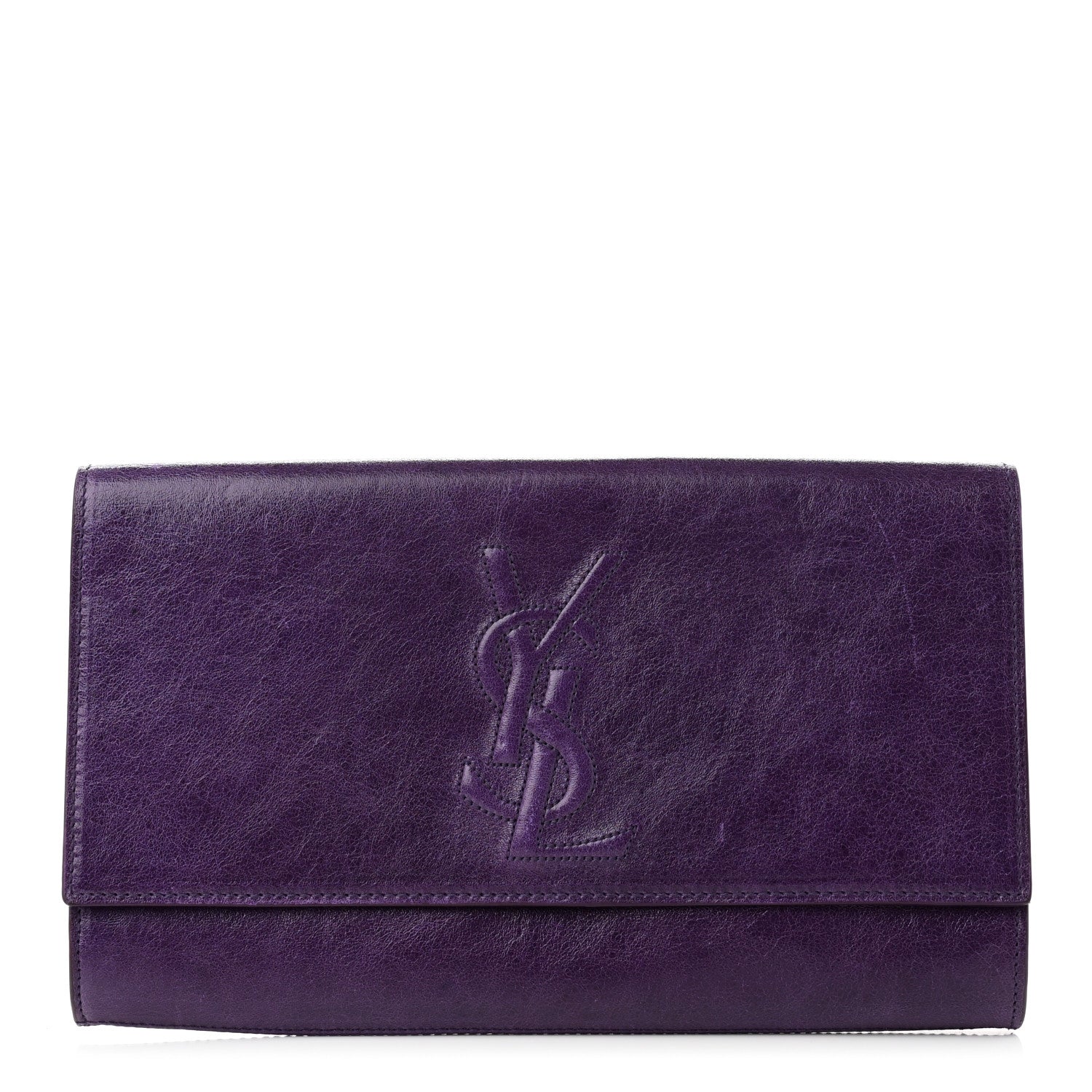 Saint Laurent Textured Patent Monogram Large Belle De Jour Clutch Purple 1 of 8