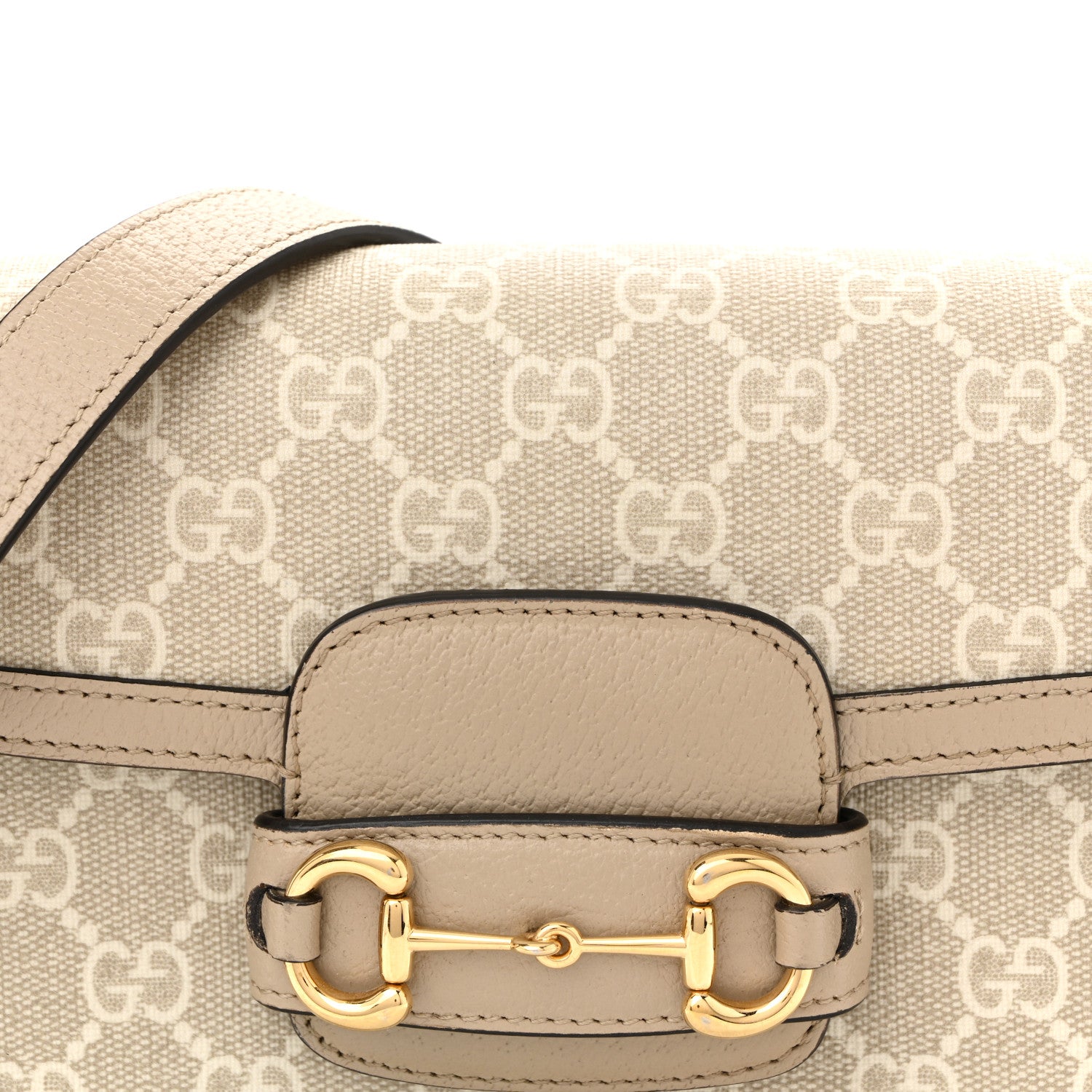 Gucci GG Supreme Monogram Textured Dollar Calfskin Web Mini Horsebit 1955 Shoulder Bag Beige Mystic White Oatmeal 8 of 12